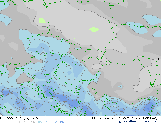 RH 850 hPa GFS Fr 20.09.2024 09 UTC