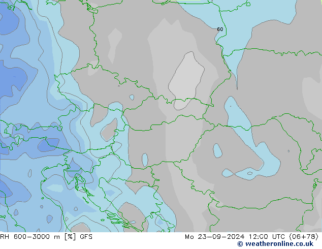 RH 600-3000 m GFS Mo 23.09.2024 12 UTC