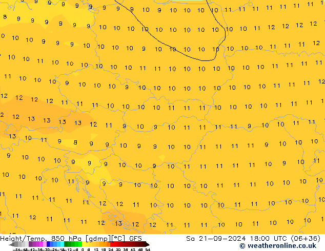 Height/Temp. 850 hPa GFS Sa 21.09.2024 18 UTC