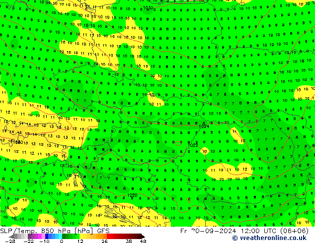 SLP/Temp. 850 hPa GFS  20.09.2024 12 UTC