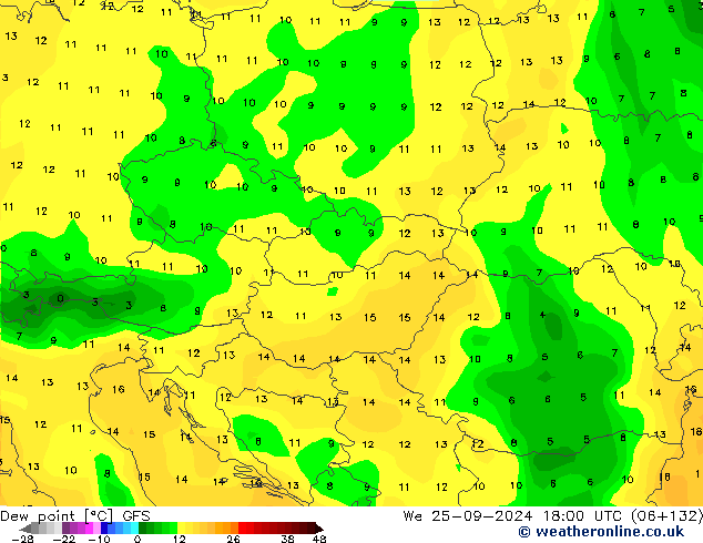 Dew point GFS We 25.09.2024 18 UTC