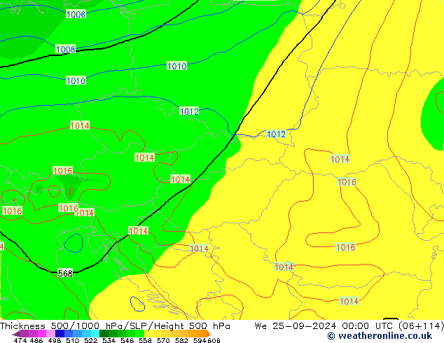 Schichtdicke 500-1000 hPa GFS Mi 25.09.2024 00 UTC