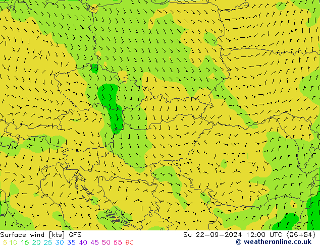 Prec 6h/Wind 10m/950 GFS Dom 22.09.2024 12 UTC