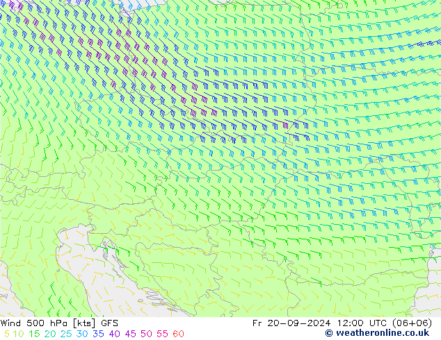 Vento 500 hPa GFS ven 20.09.2024 12 UTC