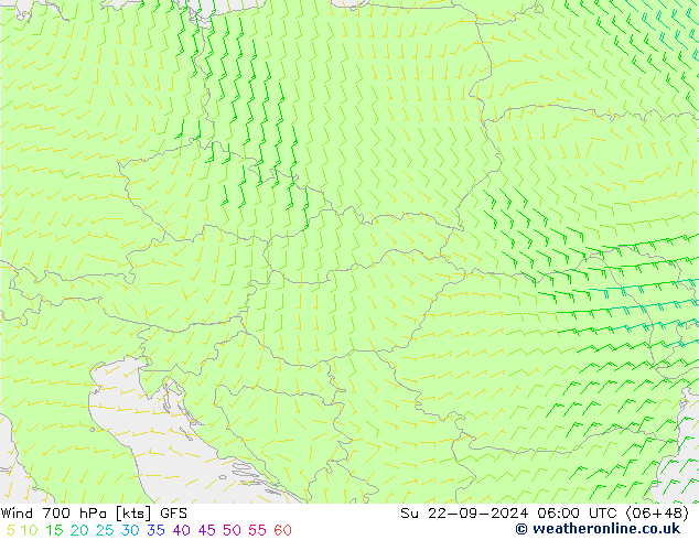 Wind 700 hPa GFS Su 22.09.2024 06 UTC