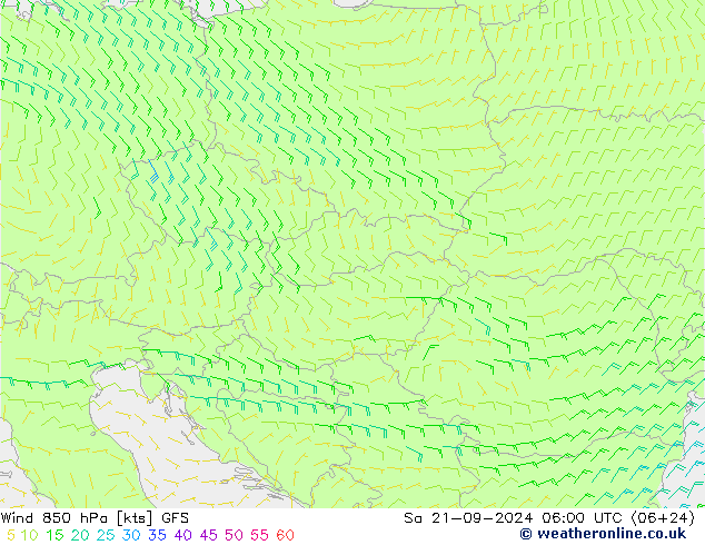 Wind 850 hPa GFS Sa 21.09.2024 06 UTC