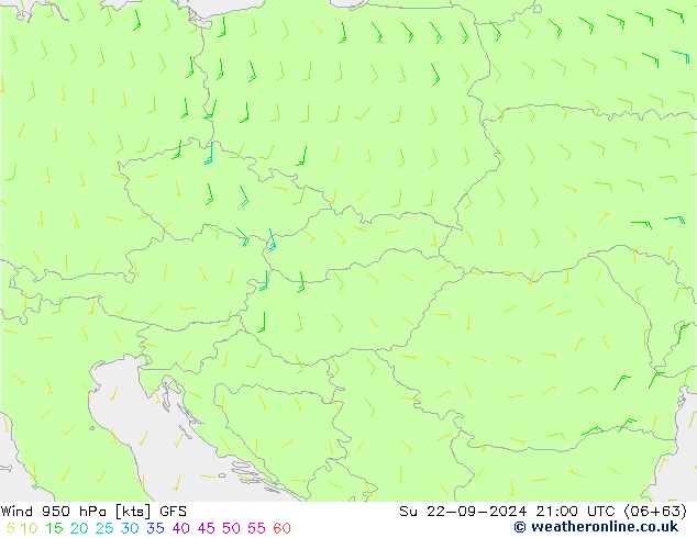 Wind 950 hPa GFS Su 22.09.2024 21 UTC