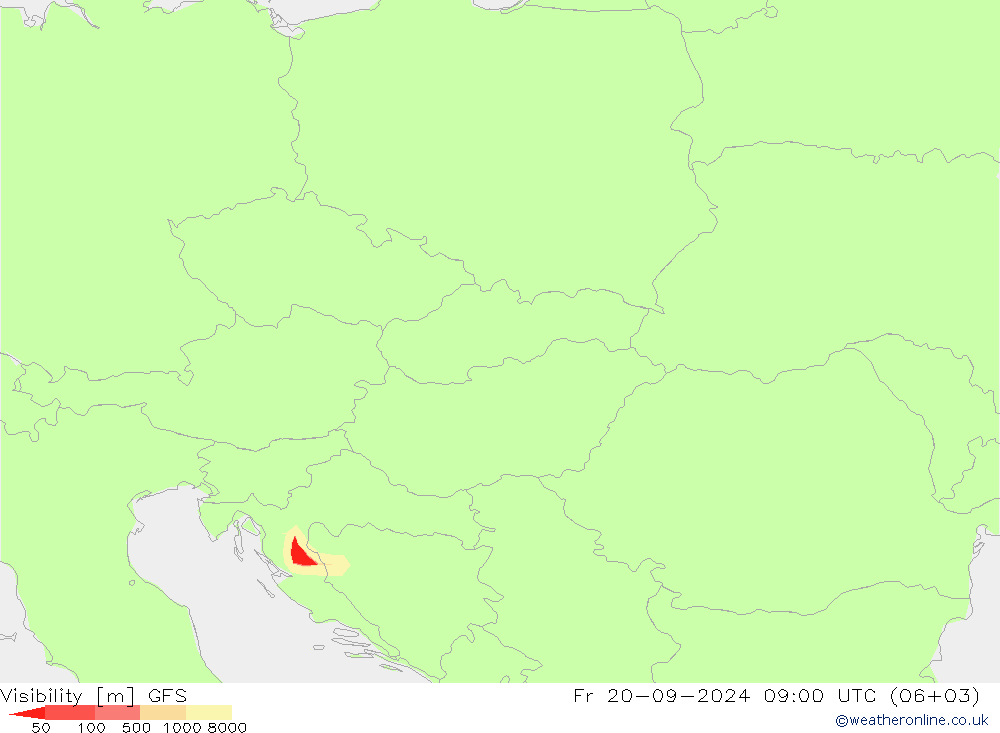 Dohlednost GFS Pá 20.09.2024 09 UTC