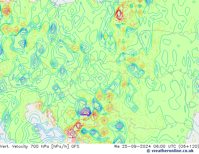 700 hPa Dikey Hız GFS Çar 25.09.2024 06 UTC