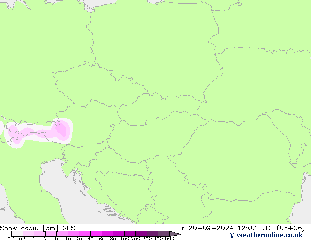 Глубина снега GFS пт 20.09.2024 12 UTC