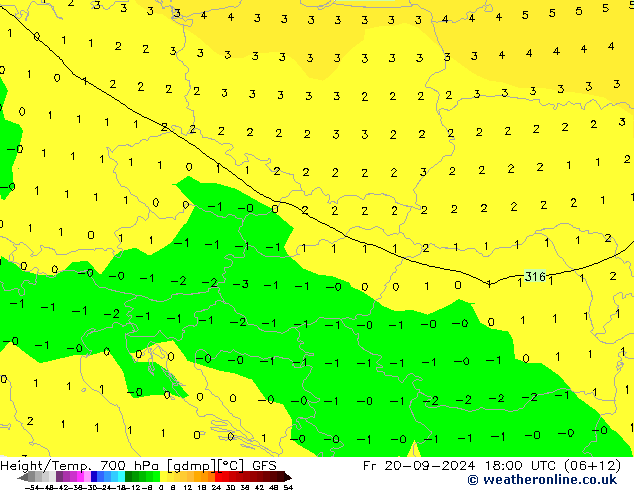 Height/Temp. 700 hPa GFS Pá 20.09.2024 18 UTC