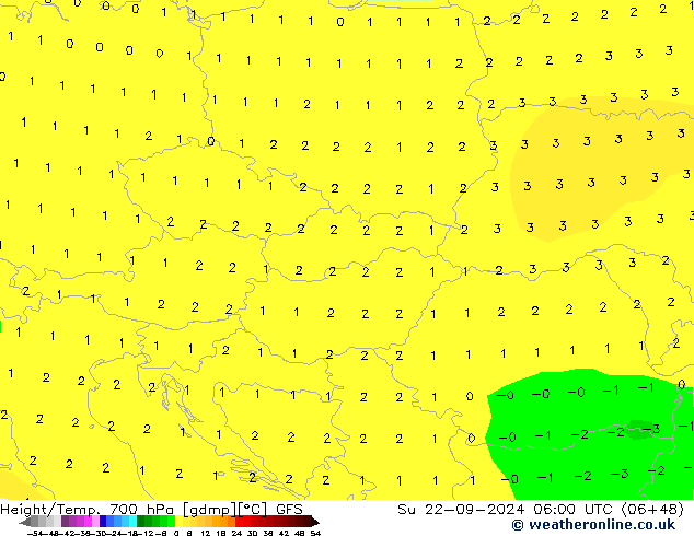 Height/Temp. 700 hPa GFS  22.09.2024 06 UTC