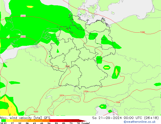 Max. wind velocity GFS sam 21.09.2024 00 UTC