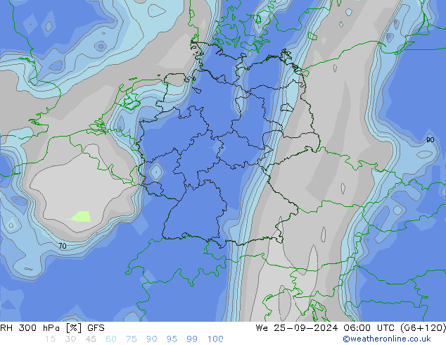 RH 300 hPa GFS We 25.09.2024 06 UTC