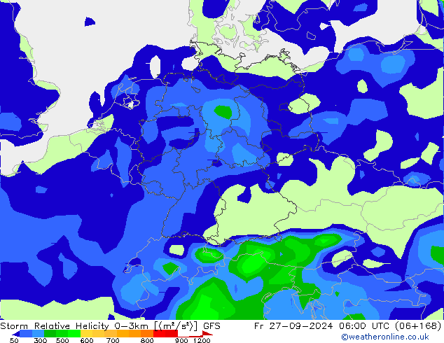 Storm Relative Helicity GFS Fr 27.09.2024 06 UTC