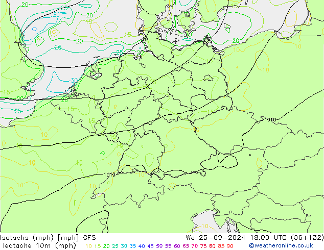 Isotachs (mph) GFS St 25.09.2024 18 UTC