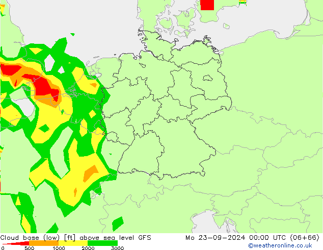 Cloud base (low) GFS пн 23.09.2024 00 UTC