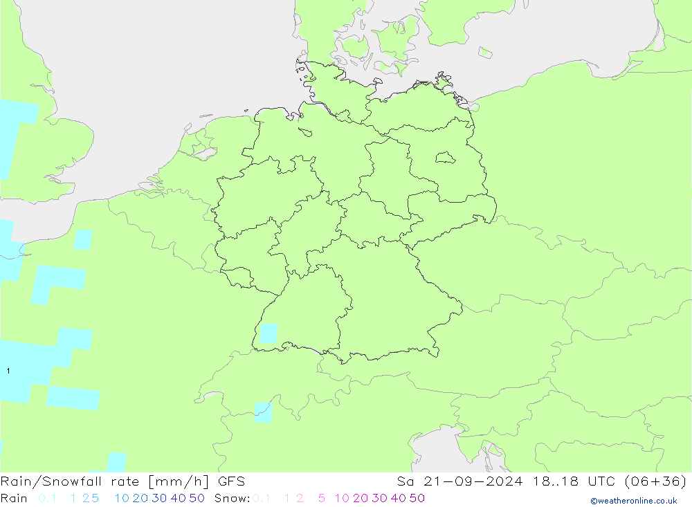 Rain/Snowfall rate GFS sáb 21.09.2024 18 UTC