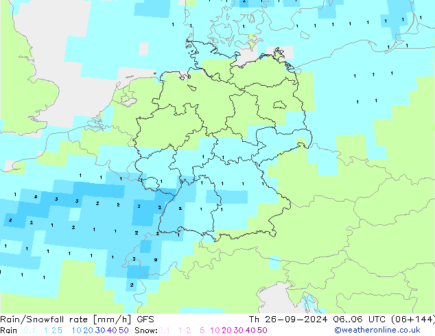 Rain/Snowfall rate GFS Qui 26.09.2024 06 UTC