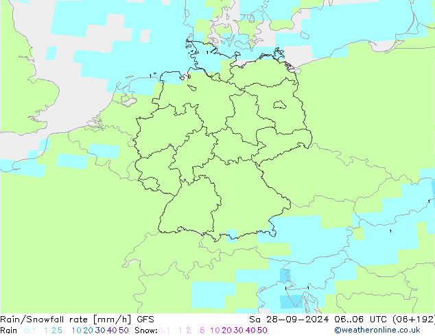 Rain/Snowfall rate GFS Sa 28.09.2024 06 UTC