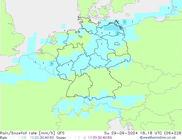 Rain/Snowfall rate GFS dom 29.09.2024 18 UTC