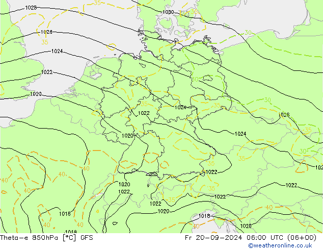 Theta-e 850hPa GFS Fr 20.09.2024 06 UTC