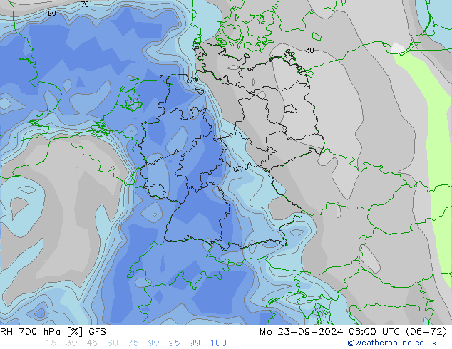 RH 700 hPa GFS Po 23.09.2024 06 UTC