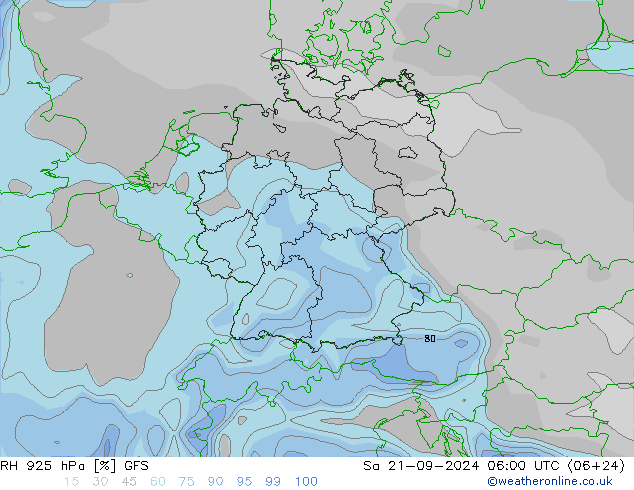 Humedad rel. 925hPa GFS sáb 21.09.2024 06 UTC