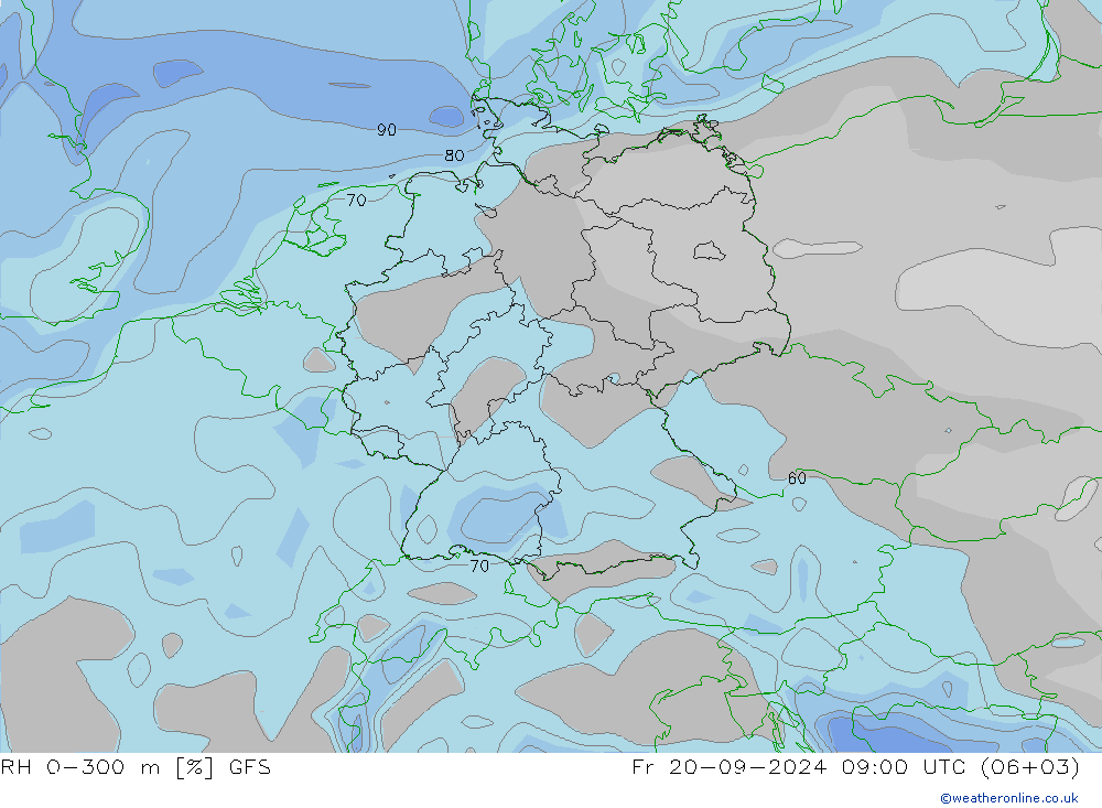 RH 0-300 m GFS Fr 20.09.2024 09 UTC