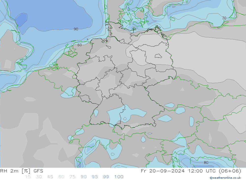 Humedad rel. 2m GFS vie 20.09.2024 12 UTC