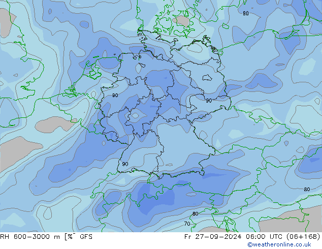 RH 600-3000 m GFS Fr 27.09.2024 06 UTC