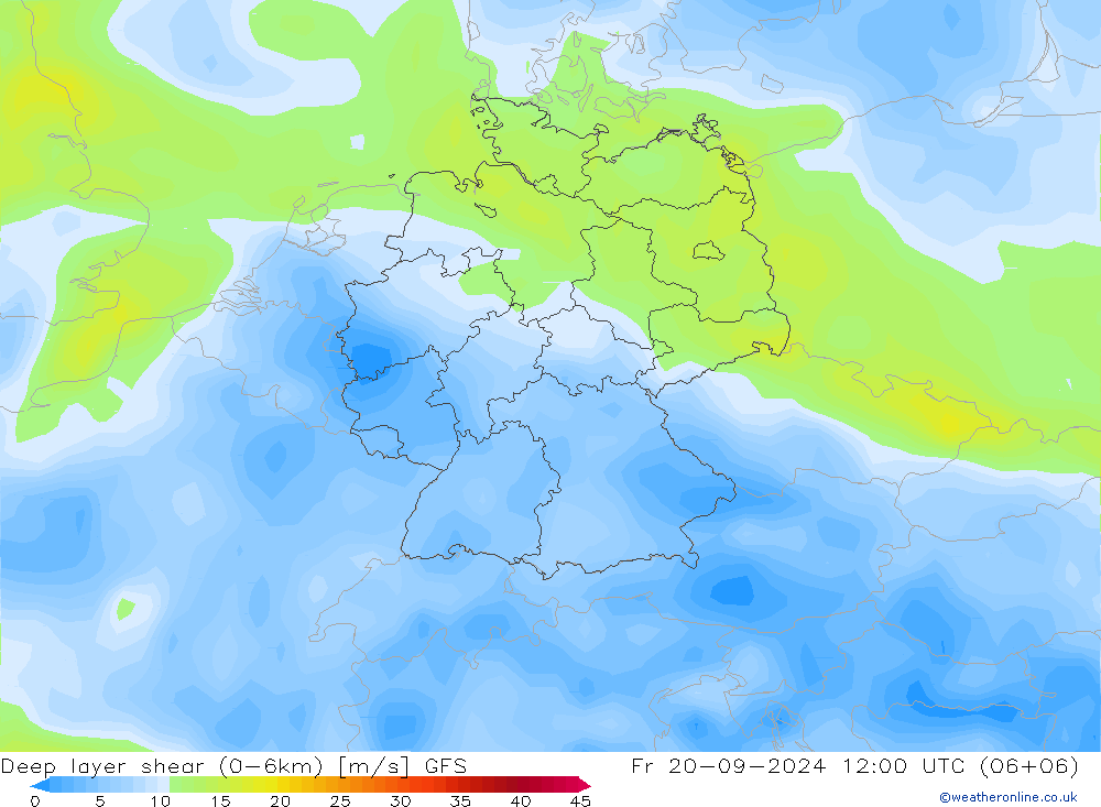 Deep layer shear (0-6km) GFS vr 20.09.2024 12 UTC