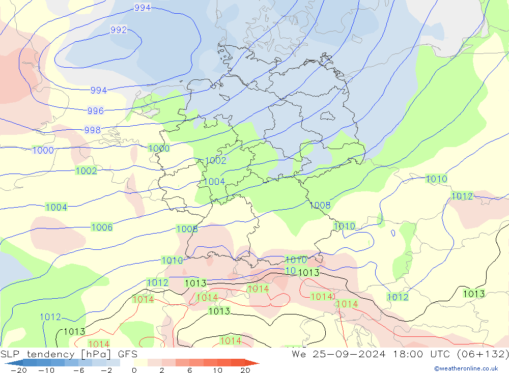 SLP tendency GFS We 25.09.2024 18 UTC