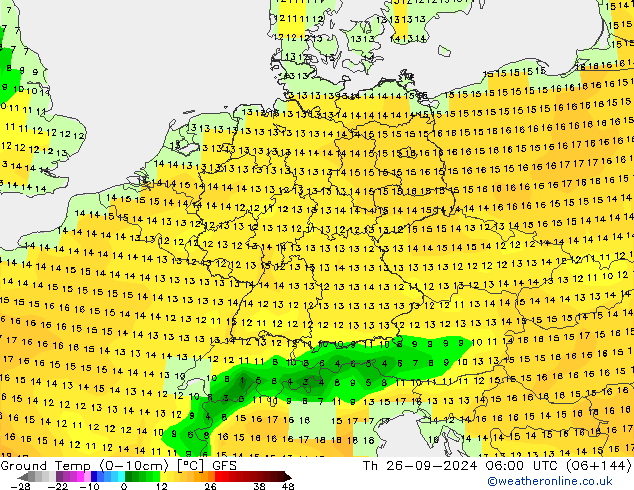 temp. mín./solo (0-10cm) GFS Qui 26.09.2024 06 UTC