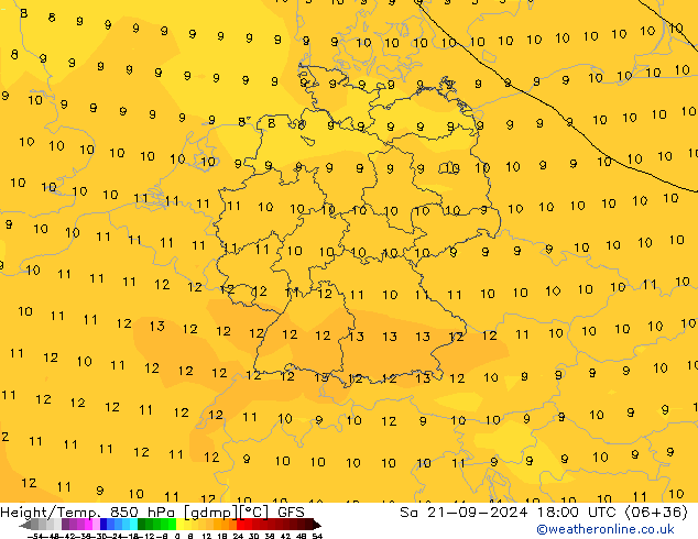 Z500/Rain (+SLP)/Z850 GFS сб 21.09.2024 18 UTC