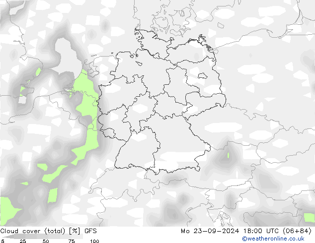 Wolken (gesamt) GFS Mo 23.09.2024 18 UTC