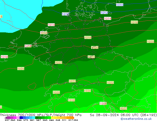 Thck 700-1000 hPa GFS so. 28.09.2024 06 UTC