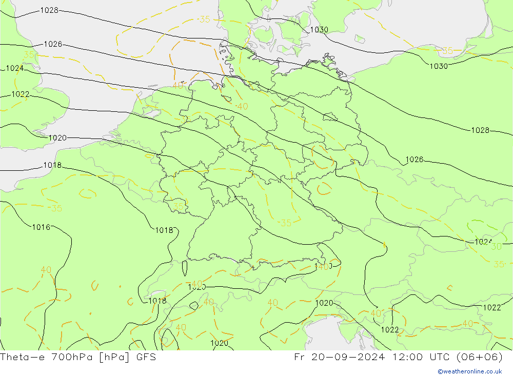 Theta-e 700hPa GFS Fr 20.09.2024 12 UTC