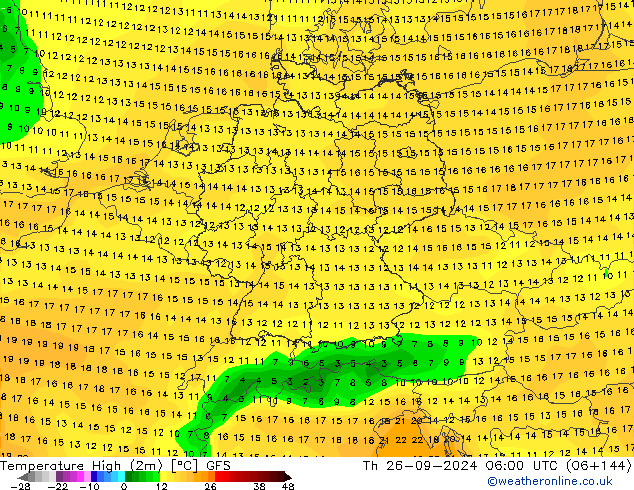 Max. Temperatura (2m) GFS czw. 26.09.2024 06 UTC