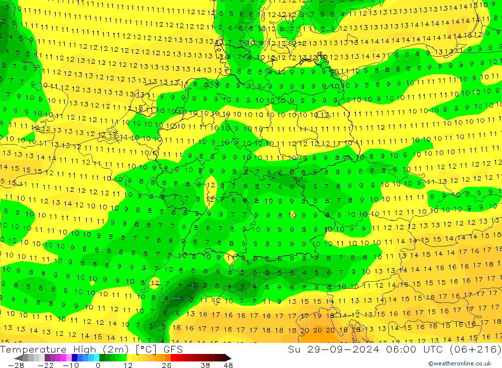 Temperatura máx. (2m) GFS dom 29.09.2024 06 UTC