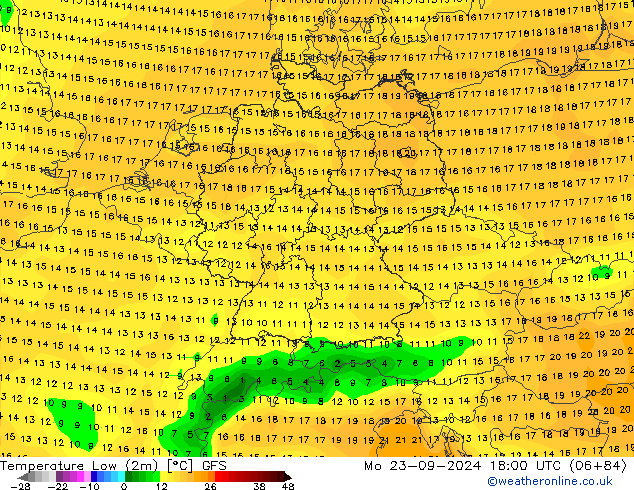 Tiefstwerte (2m) GFS Mo 23.09.2024 18 UTC