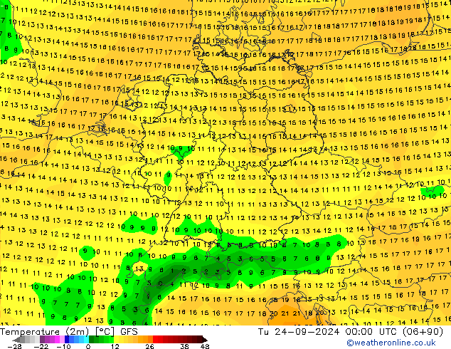 Temperatura (2m) GFS mar 24.09.2024 00 UTC