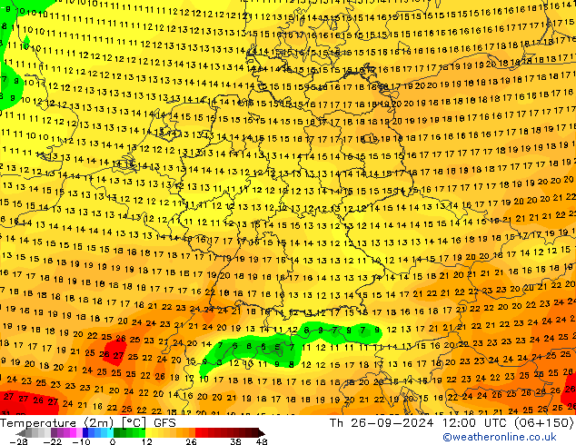 Temperatura (2m) GFS Qui 26.09.2024 12 UTC