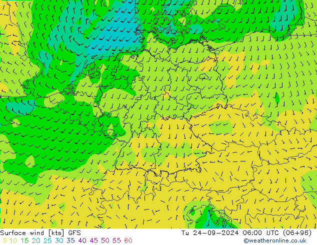 Vento 10 m GFS Ter 24.09.2024 06 UTC