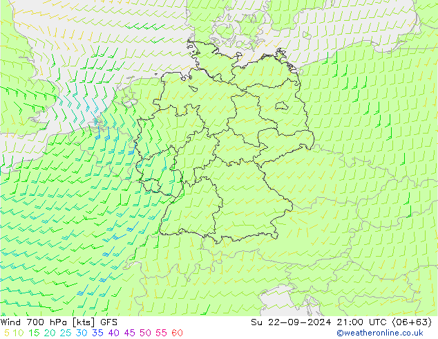 Vent 700 hPa GFS dim 22.09.2024 21 UTC