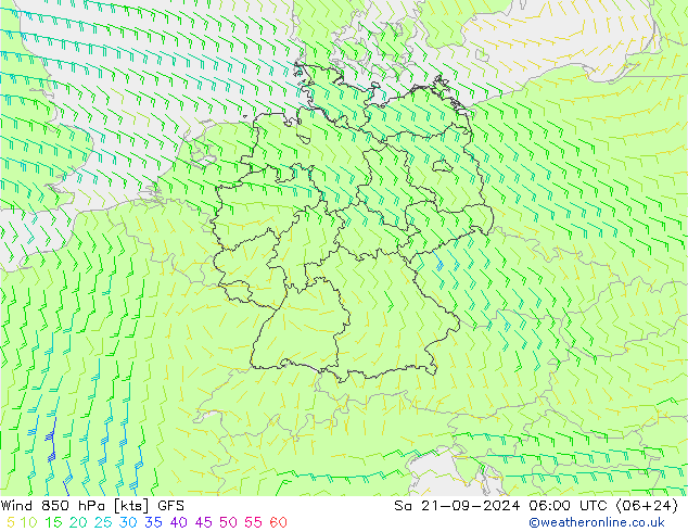 Wind 850 hPa GFS Sa 21.09.2024 06 UTC