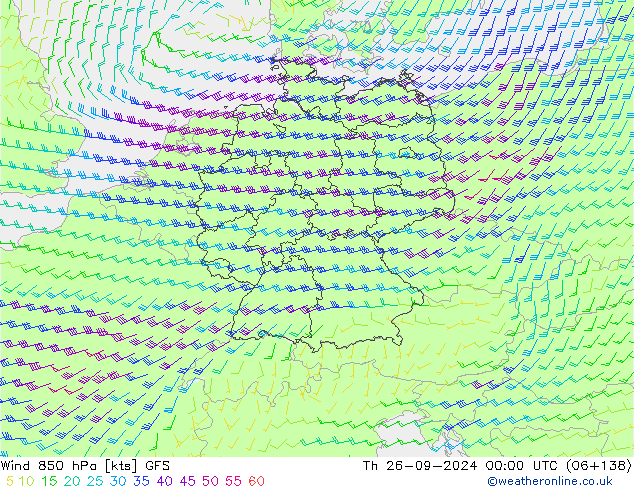 Wind 850 hPa GFS Th 26.09.2024 00 UTC