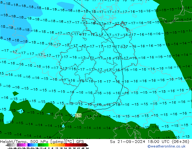 Z500/Rain (+SLP)/Z850 GFS сб 21.09.2024 18 UTC