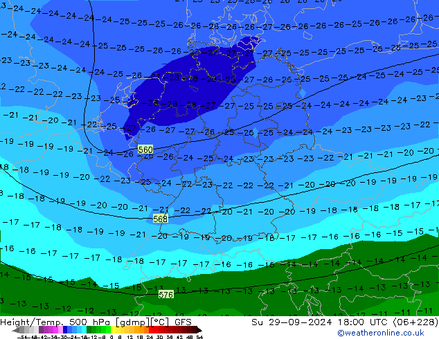 Height/Temp. 500 hPa GFS Ne 29.09.2024 18 UTC