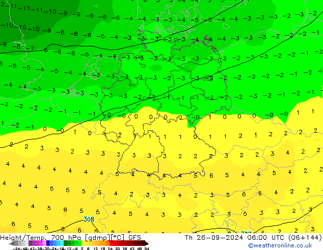 Height/Temp. 700 hPa GFS Th 26.09.2024 06 UTC